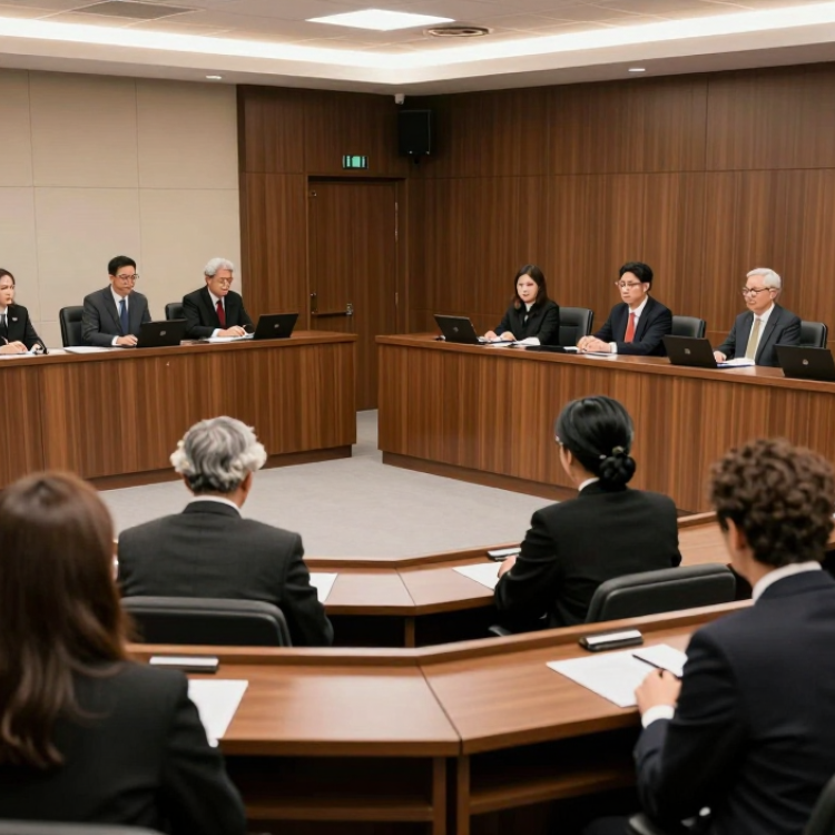 Courtroom with lawyers and judge