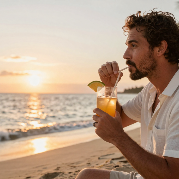 Rich man on beach