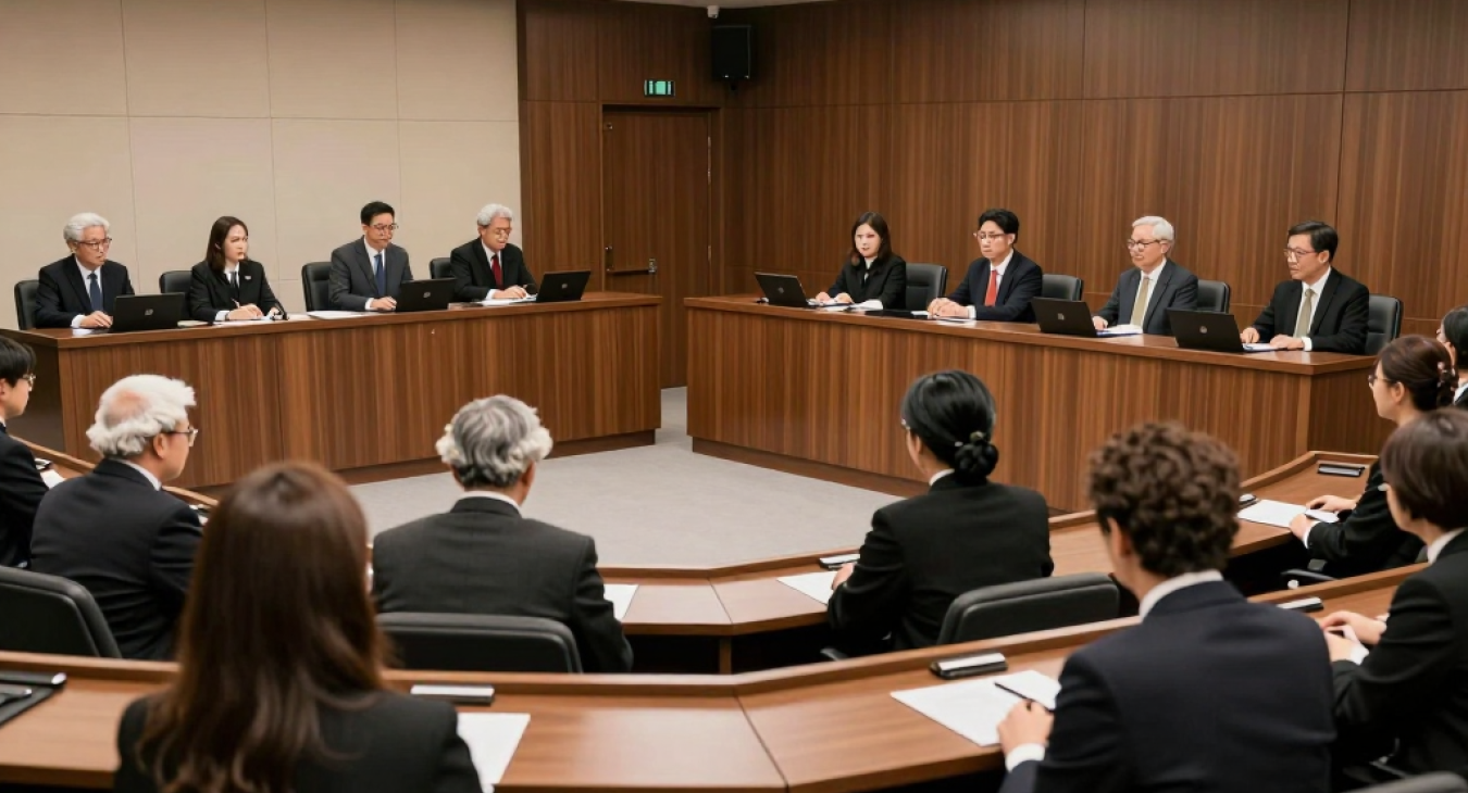 Courtroom with lawyers and judge