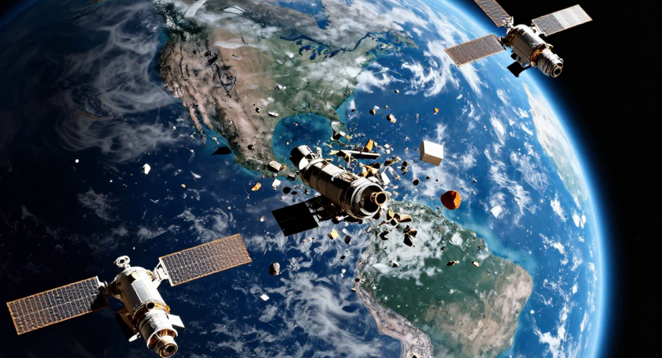Space debris and junk floating in orbit.