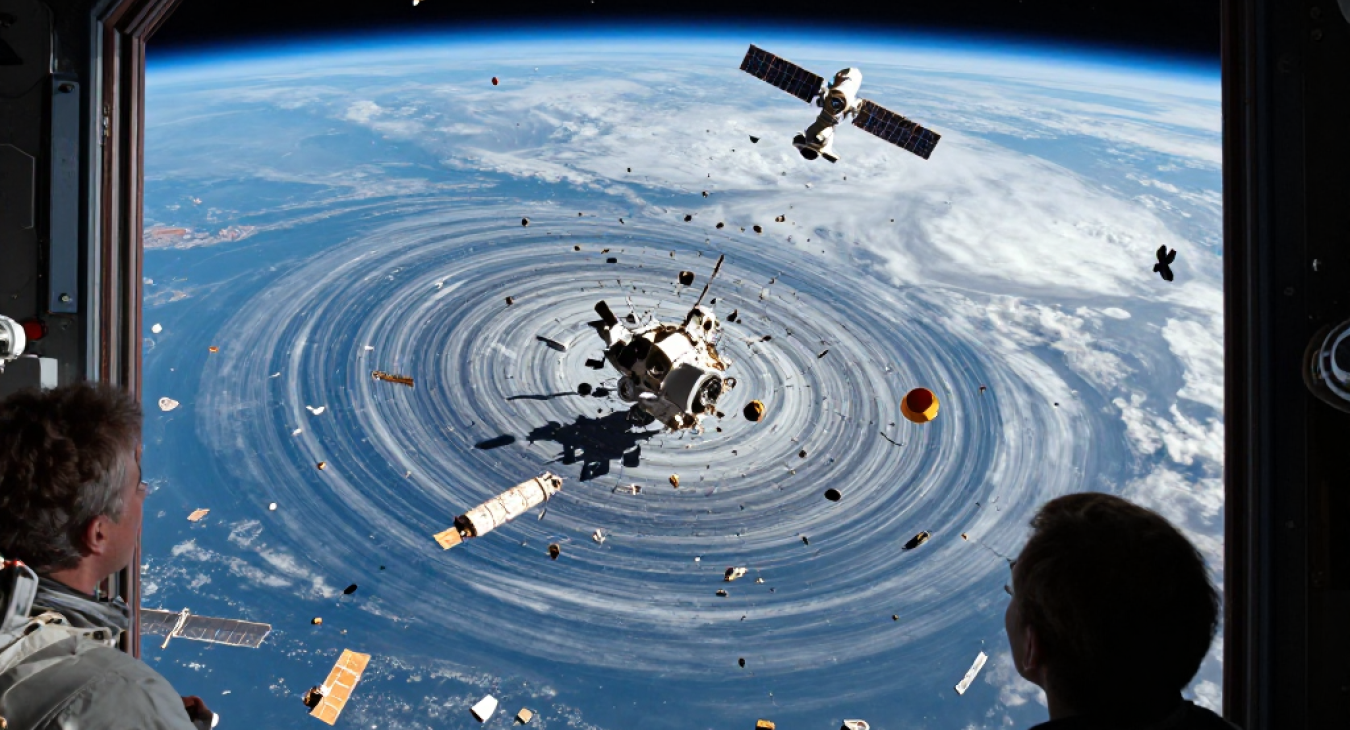 Space junk viewed from a space station.