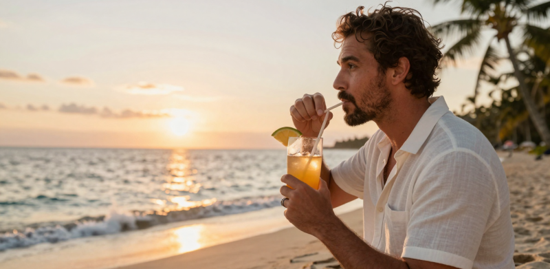 Rich man on beach
